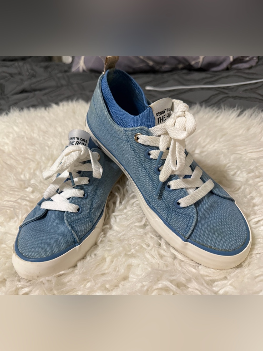 Kenneth Cole Blue Canvas Low-Top Sneakers with White Laces